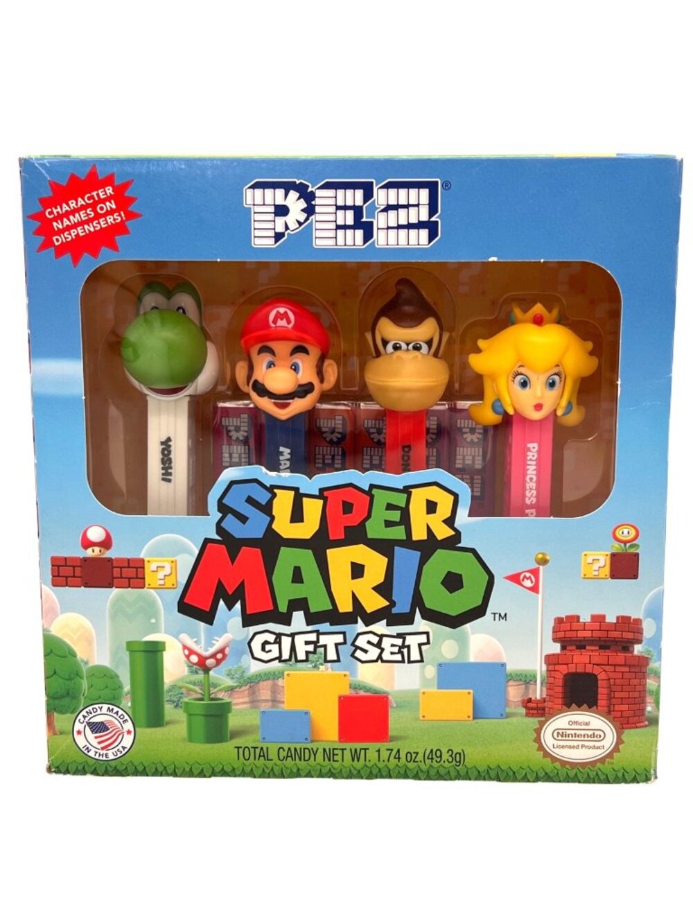 Super Mario PEZ Gift Set With Mario Yoshi Donkey Kong Princess Peach Dispensers